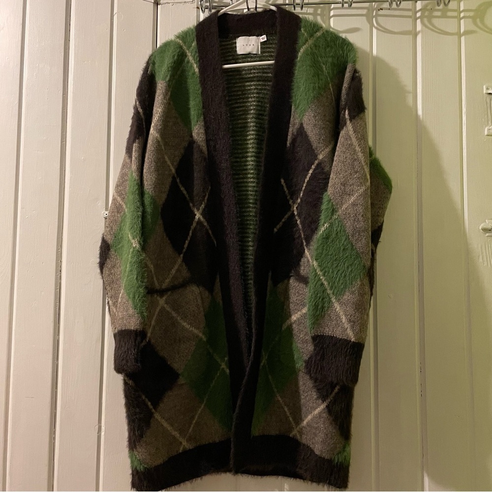 LUSH jacquard argyle cardigan-large NWOT